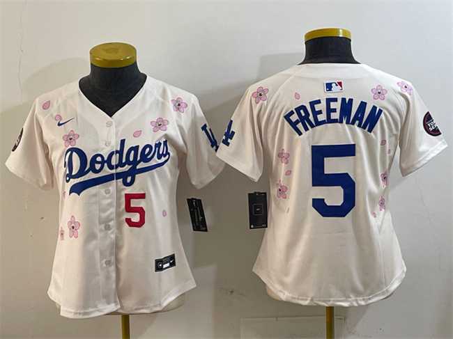 Women%27s Los Angeles Dodgers #5 Freddie Freeman Cream 2025 Tokyo Series Limited Stitched Jersey